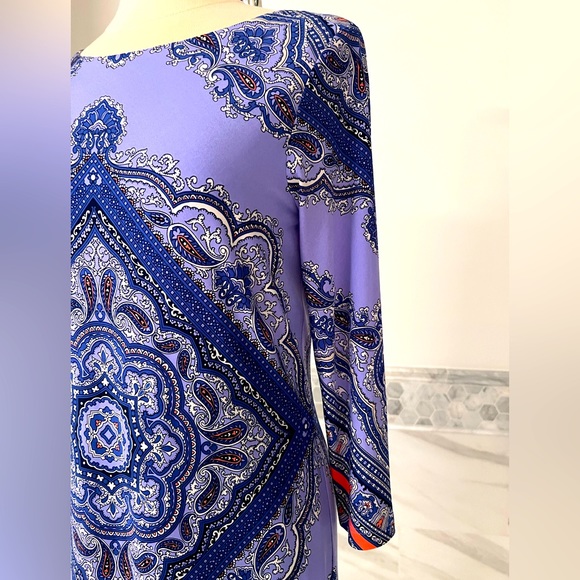 Antonio Melani Stretch Damask Print Lavender Purple Dress Sz M - Picture 5 of 8